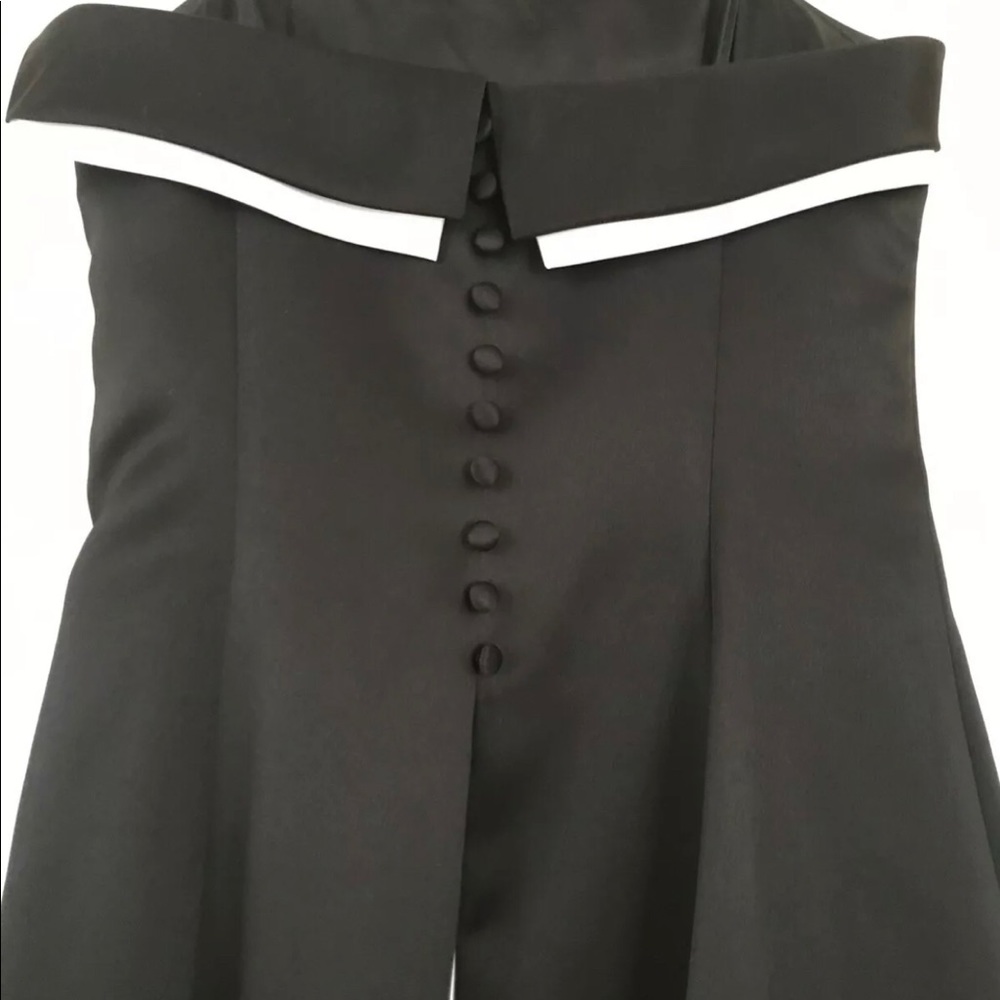 Long, formal, black strapless gown